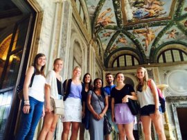Students admire Renaissance frescoes during their on-site art history classes